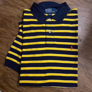 Men’s Polo by Ralph Lauren Collared Shirt 
Navy & Yellow Striped
SZ Large